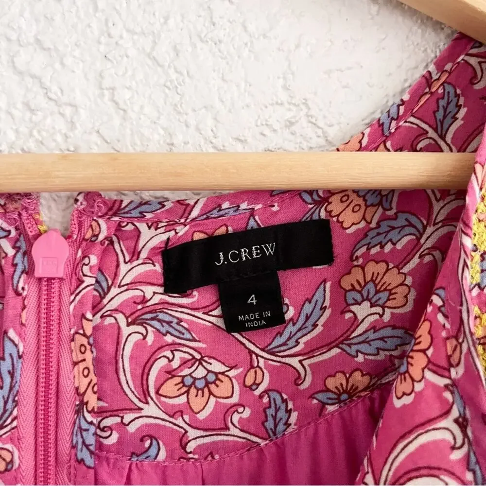 J. Crew | Embroidered Romper Pink Vines Block Print AP193